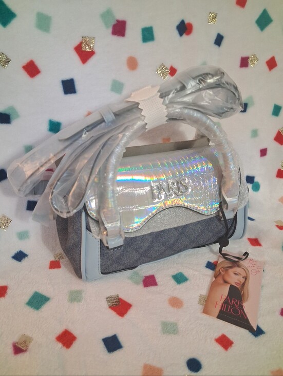 Paris Hilton Handbags - Paris Hilton Mason Mini Tote Crossbody Denim Holographic Iridescent NWT Easter